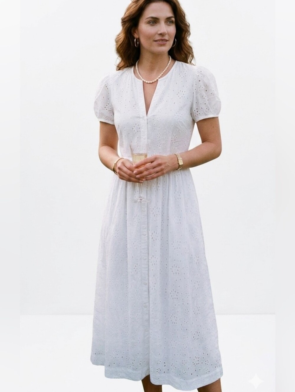 NWT J Crew White 100% Cotton Eyelet Button-Front Midi Dress Size 2P - Picture 2 of 8